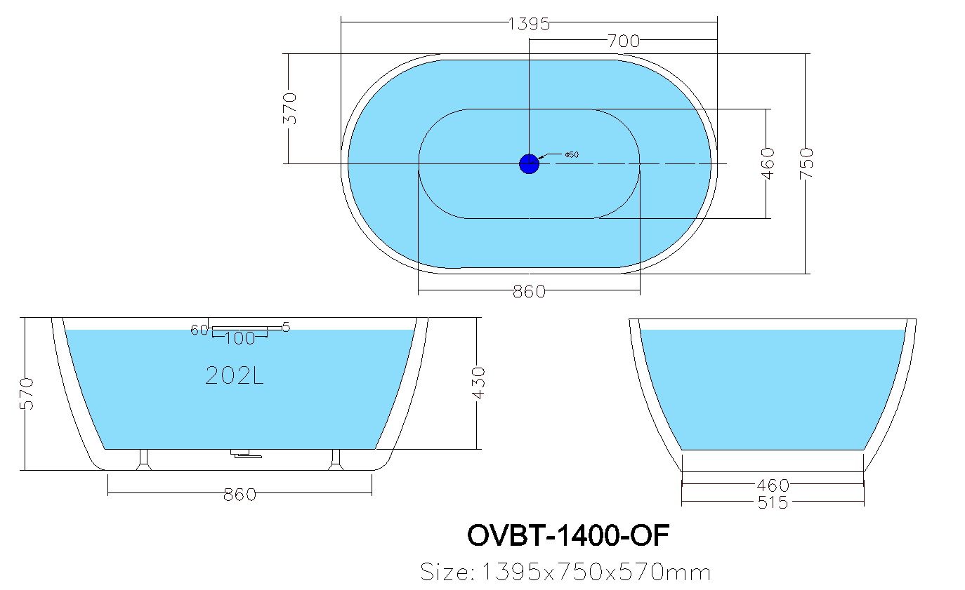 Poseidon Olivia 1400 Freestanding Bath OVBT1400-OF