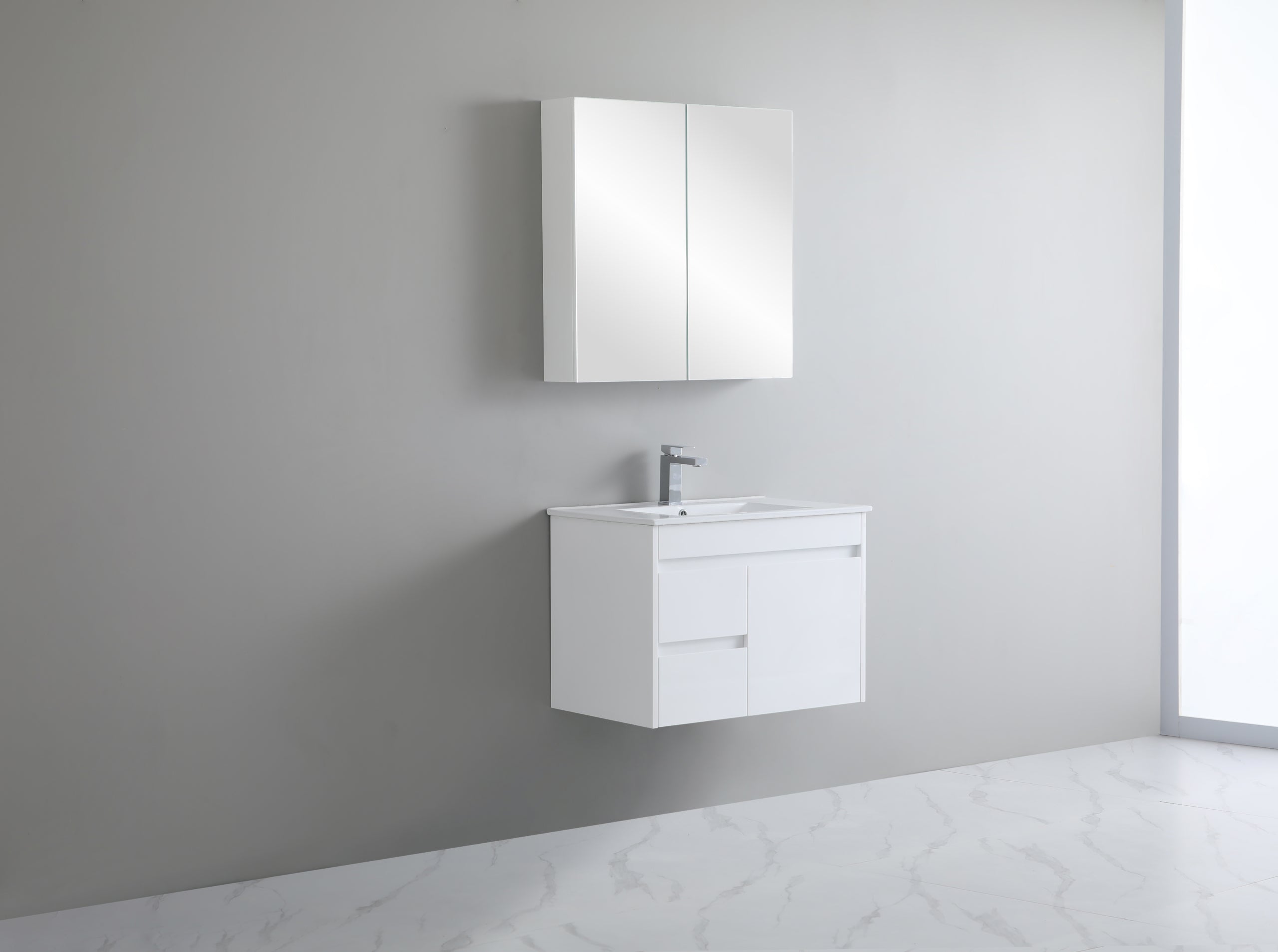 Polar 750mm PVC Slim Wall Hung Vanity Left Hand Drawers