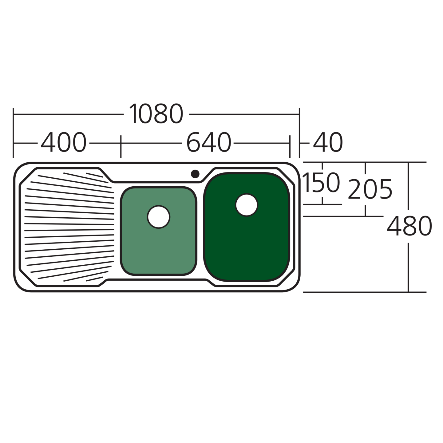 Oliveri Petite 1 & 3/4 Right Bowl Sink with Drainer PE312