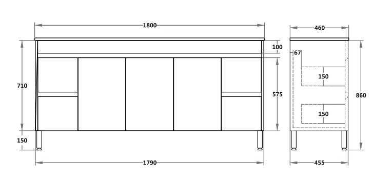 Polar 1800mm PVC Double Bowl Freestanding Vanity