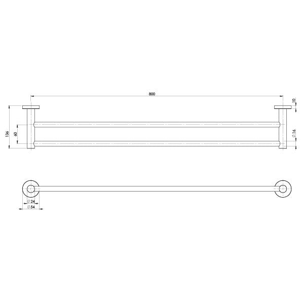 Phoenix Radii SS316 Double Towel Rail 800mm RA812-51