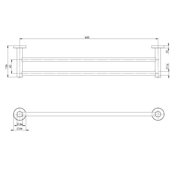 Phoenix Radii SS316 Double Towel Rail 600mm RA813-51