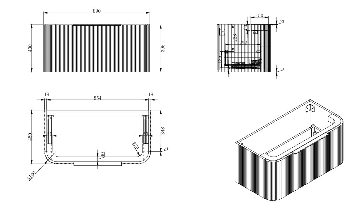 Solsona 900mm Curved Wall Hung Vanity