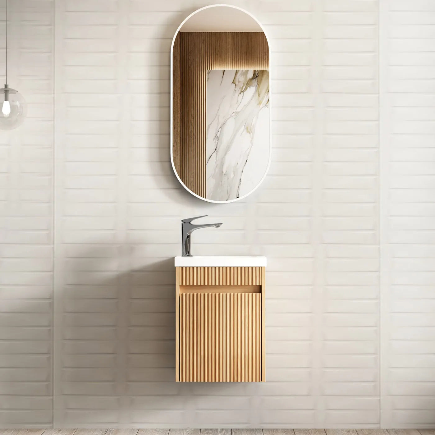 Otti Mini Ensuite Wall Hung Vanity 400mm Woodland Oak
