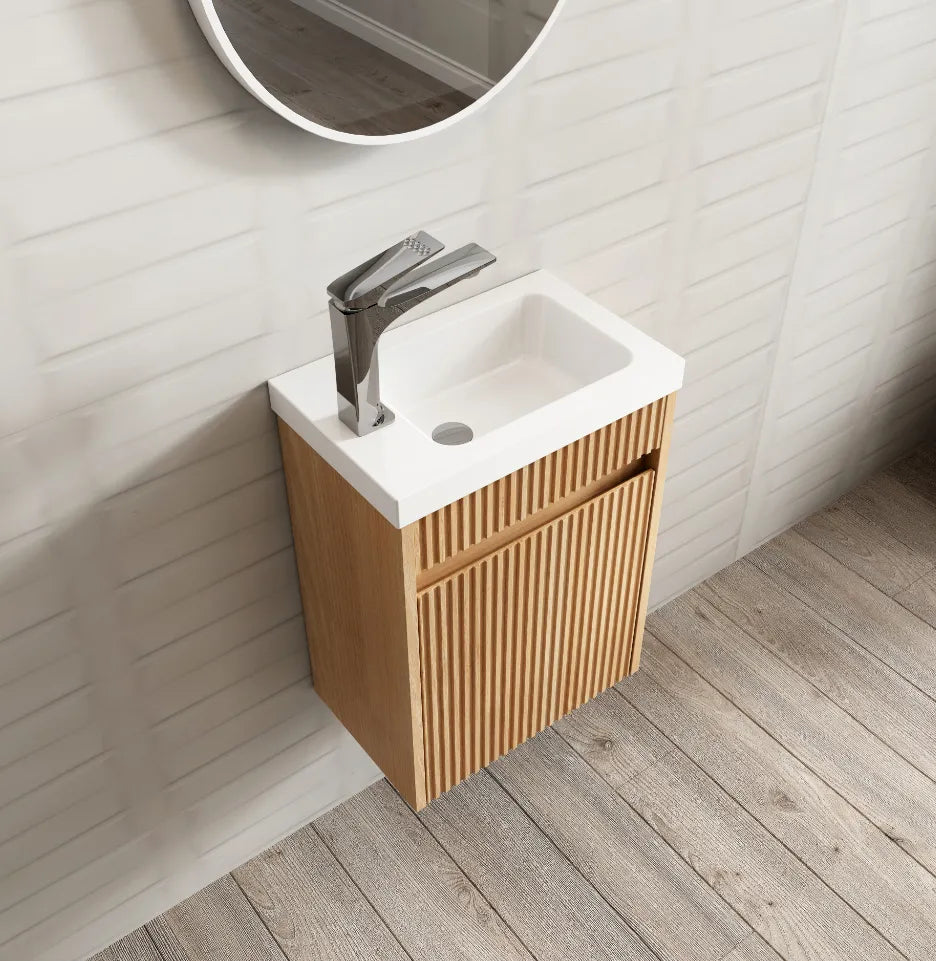 Otti Mini Ensuite Wall Hung Vanity 400mm Woodland Oak