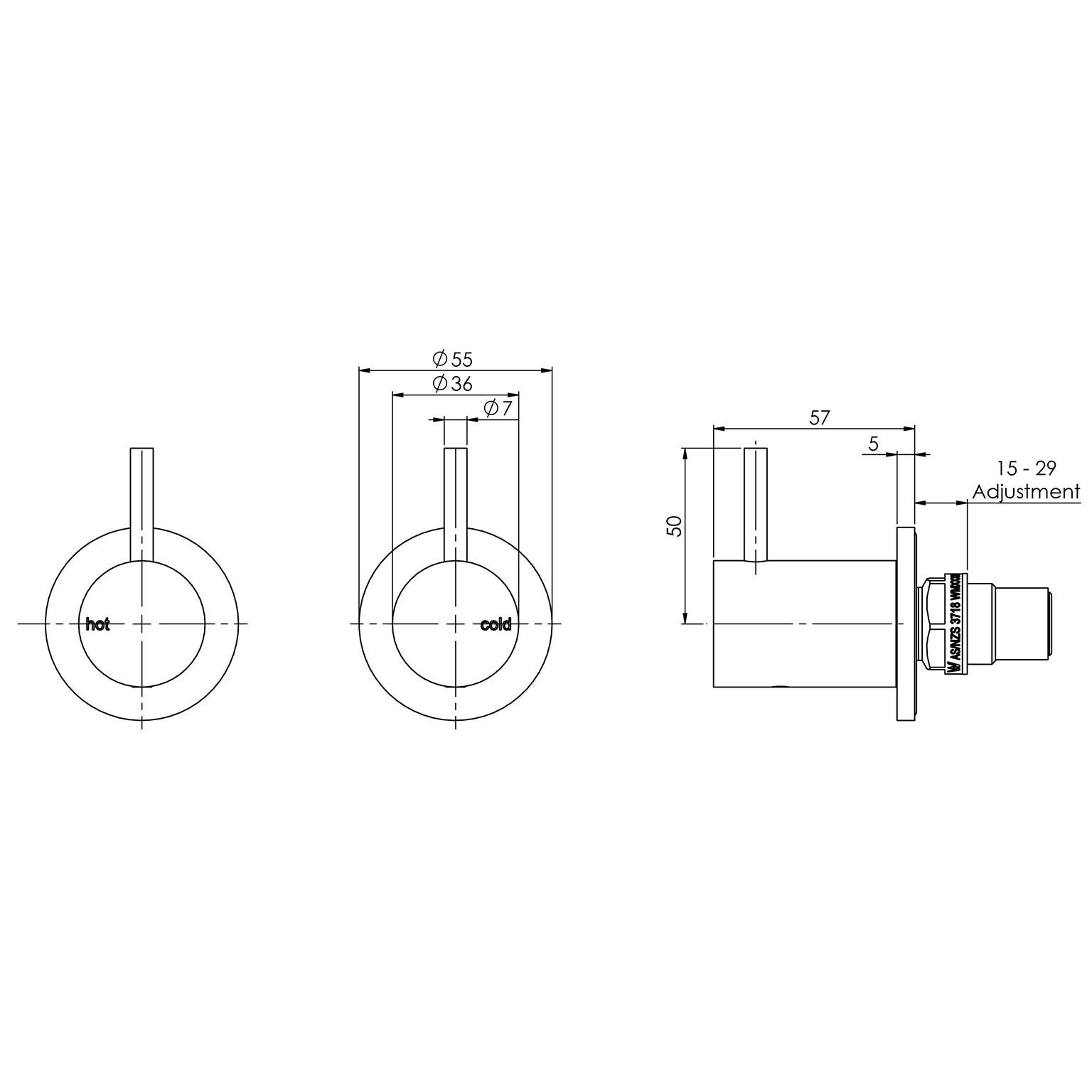 Phoenix Vivid Slimline Wall Top Assemblies 15mm Extended Spindles VS067