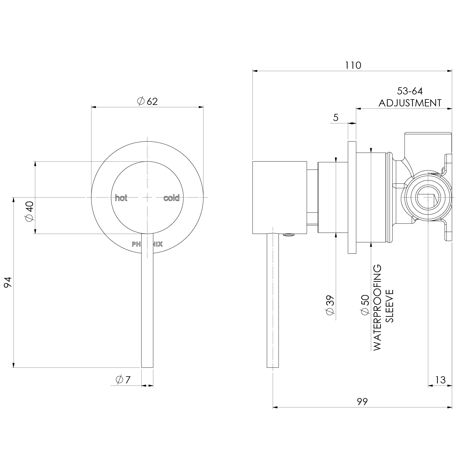 Phoenix Vivid Slimline Shower/Wall Mixer 60mm Back Plate VS7801