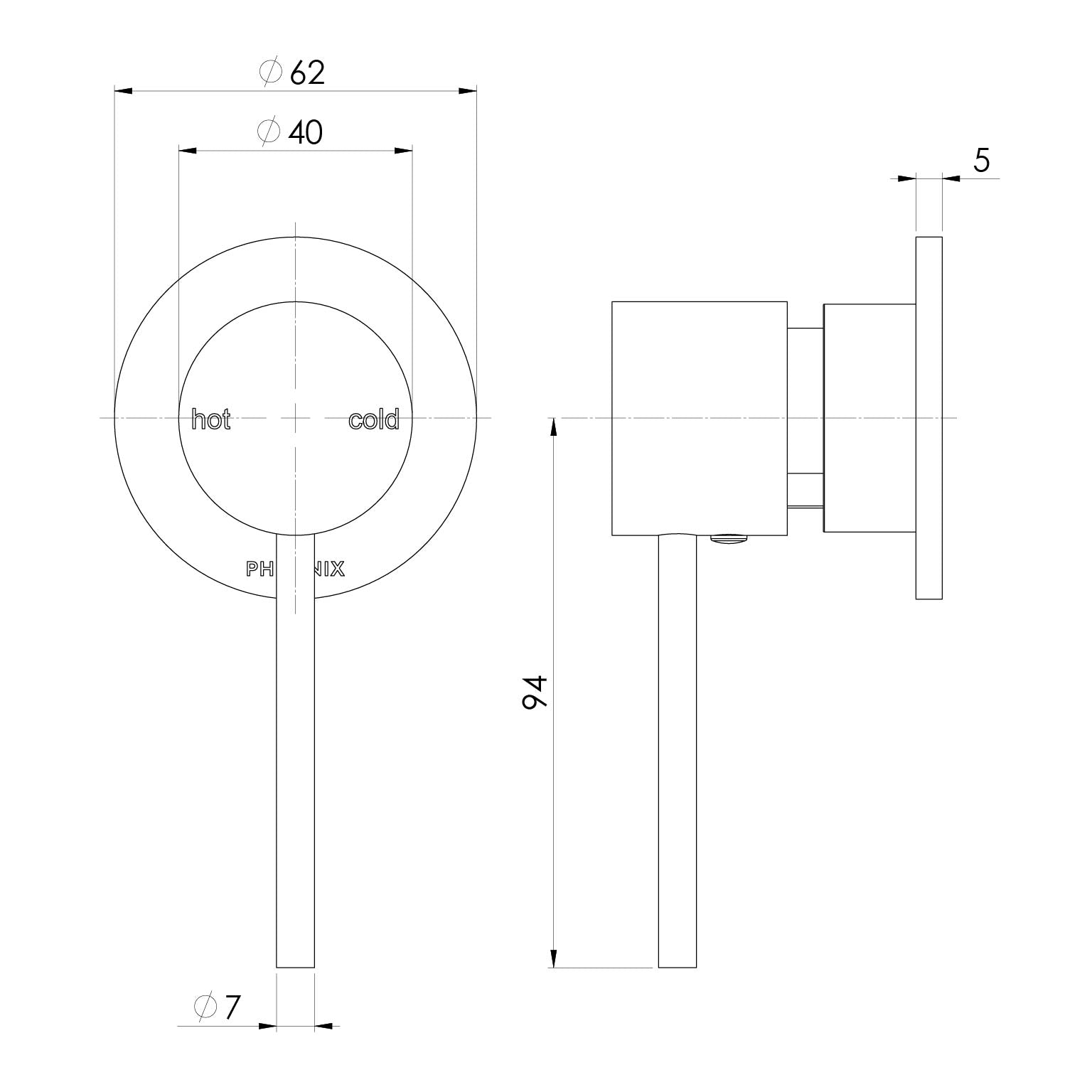 Phoenix Vivid Slimline SwitchMix Shower/Bath Mixer 60mm Backplate Fit-Off Kit VS2807