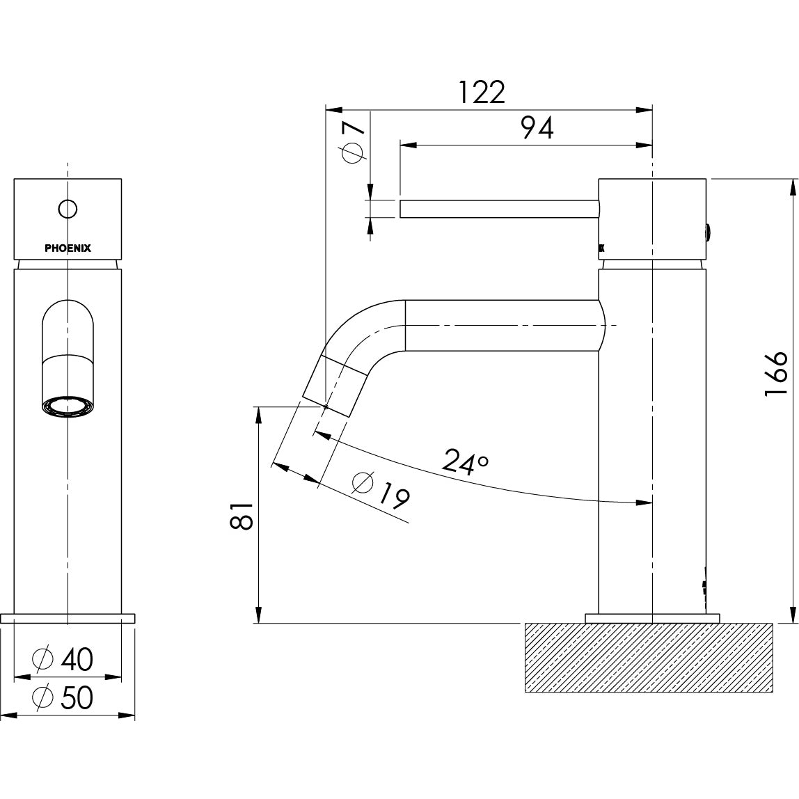 Phoenix Vivid Slimline Basin Mixer Curved Outlet VS7701