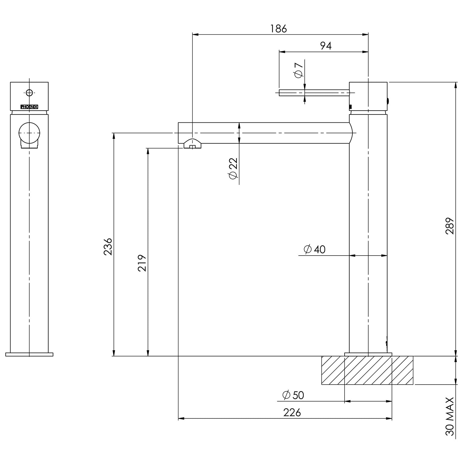 Phoenix Vivid Slimline Vessel Mixer VS790