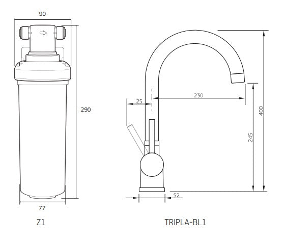 Puretec 3-Way Mixer Tap Tripla with Filter System Z1-BL1