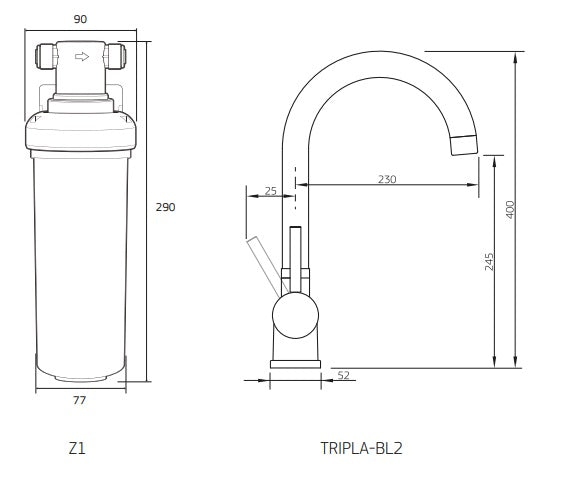 Puretec 3-Way Mixer Tap Tripla with Filter System Z1-BL2