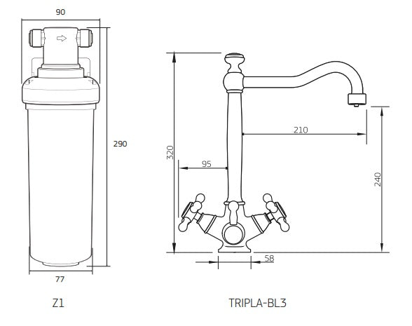 Puretec 3-Way Mixer Tap Tripla with Filter System Z1-BL3