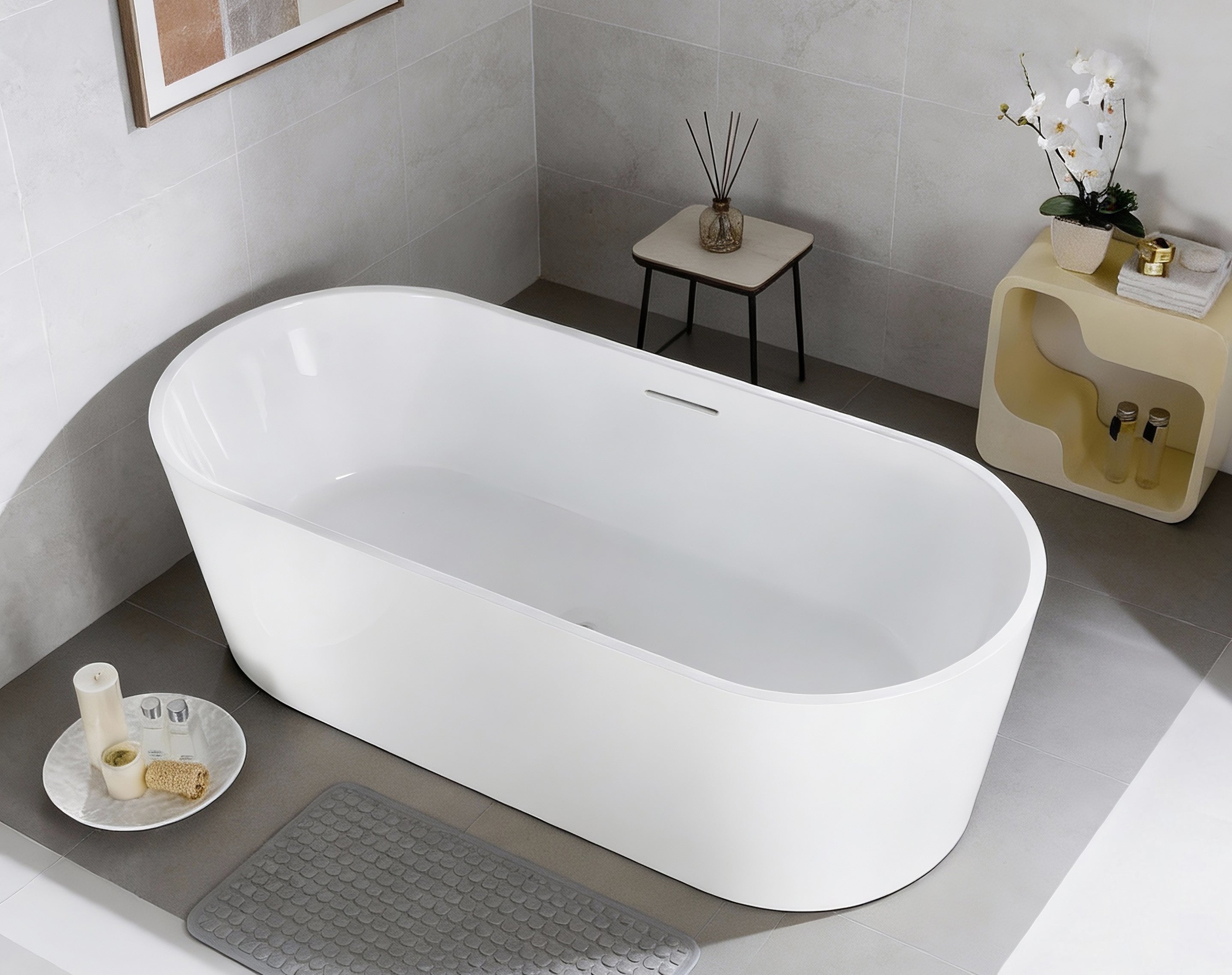 Lukka Agena 1500mm Freestanding Bath with Overflow Gloss White LK-AG1500-OF