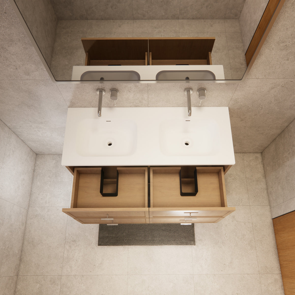 ABS 1200mm Banff Double Bowl Coastal Oak Shaker All-Drawer Wall Hung Vanity