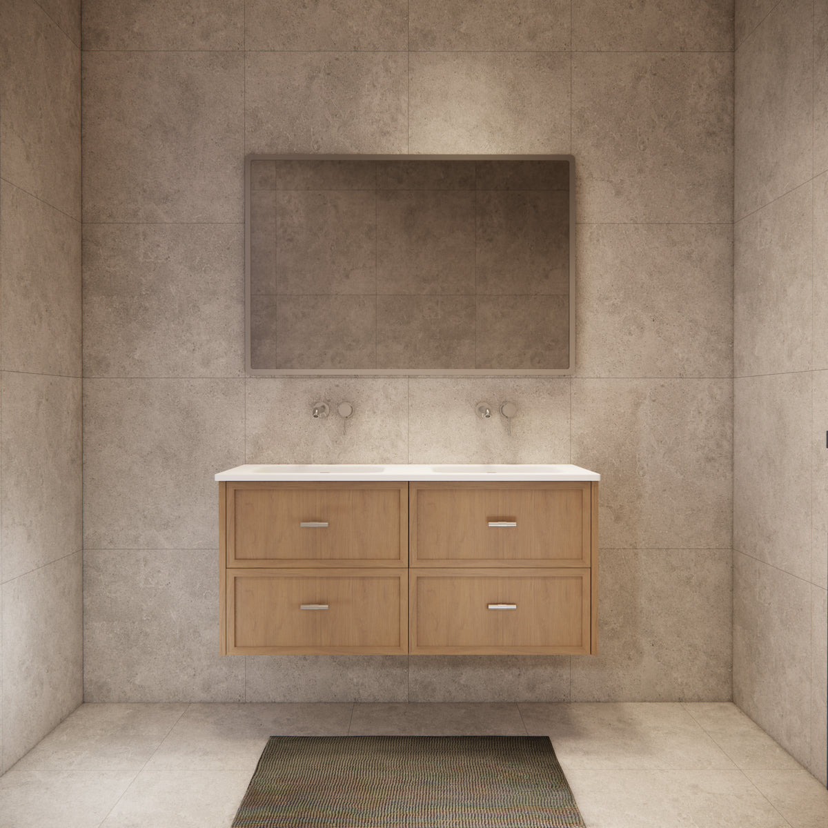ABS 1200mm Banff Double Bowl Coastal Oak Shaker All-Drawer Wall Hung Vanity