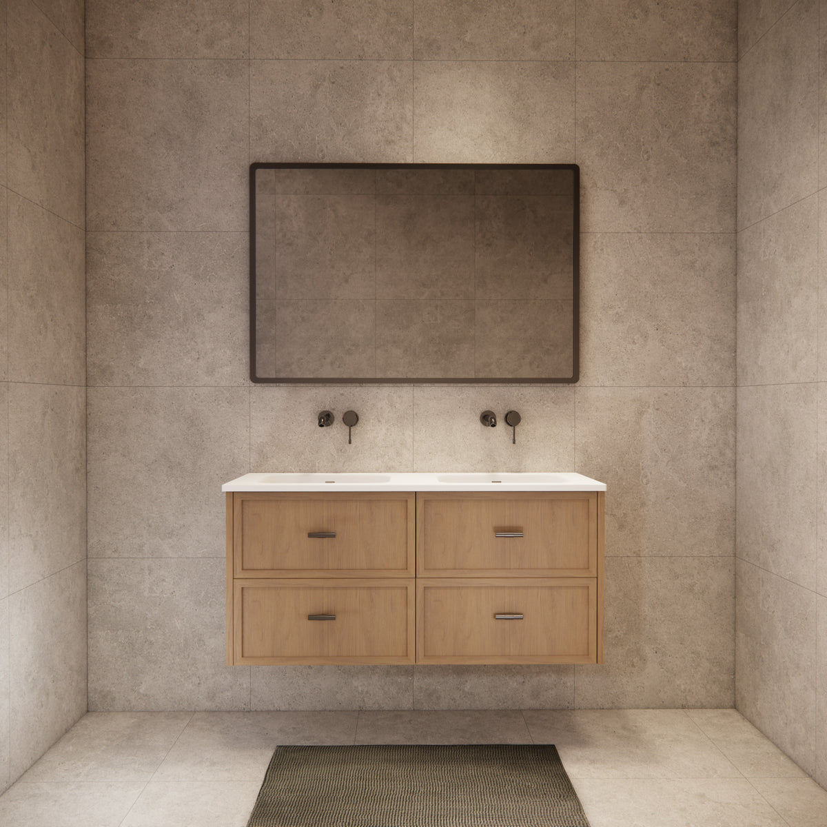 ABS 1200mm Banff Double Bowl Coastal Oak Shaker All-Drawer Wall Hung Vanity