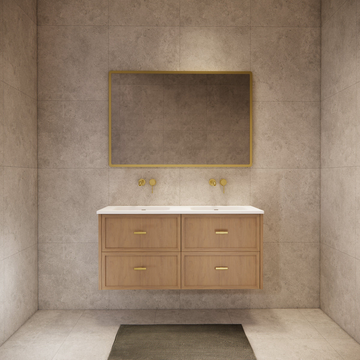 ABS 1200mm Banff Double Bowl Coastal Oak Shaker All-Drawer Wall Hung Vanity
