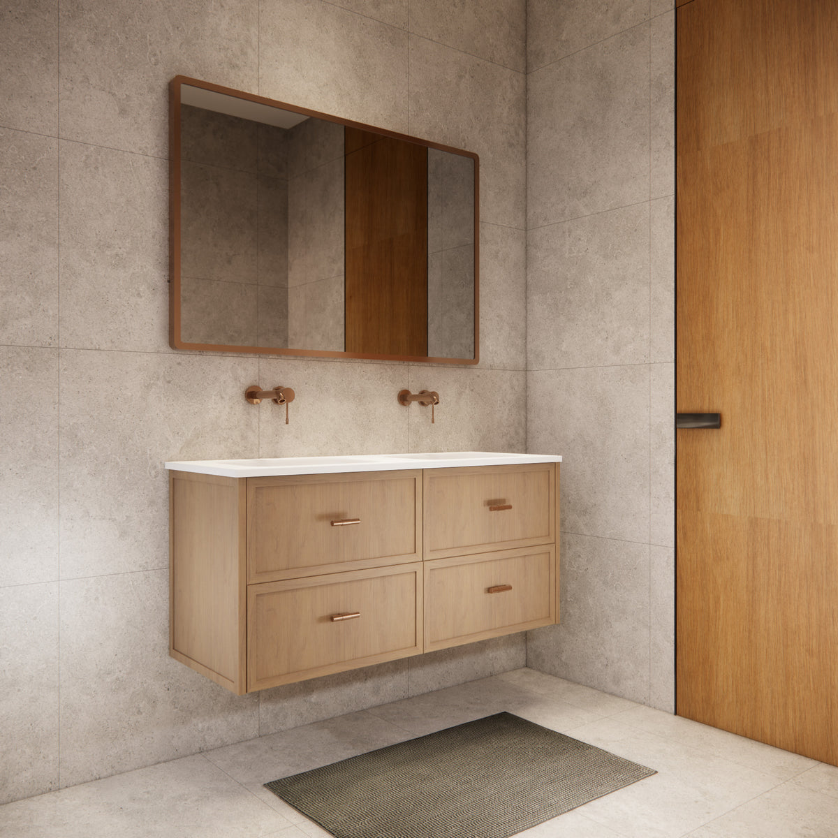 ABS 1200mm Banff Double Bowl Coastal Oak Shaker All-Drawer Wall Hung Vanity