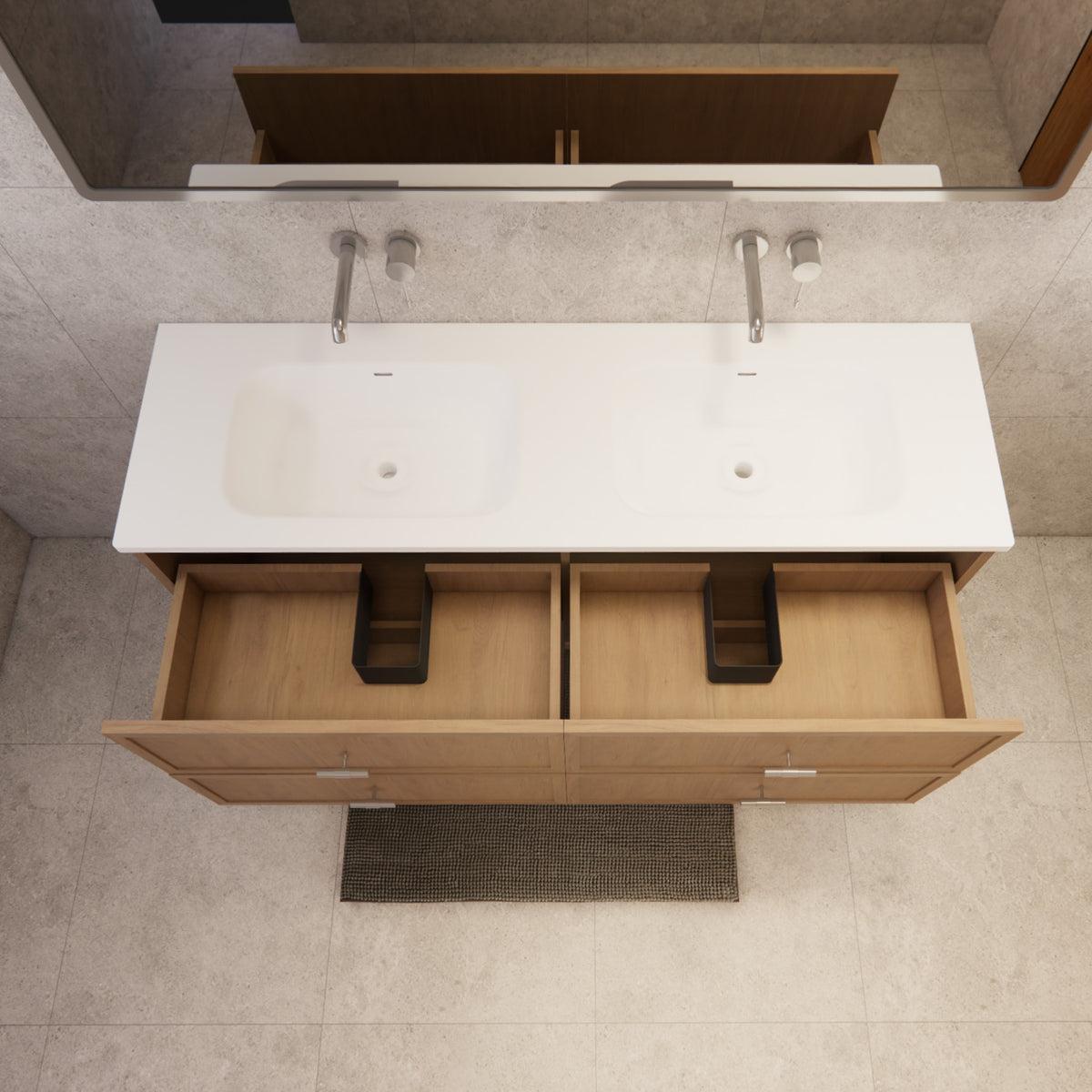 ABS 1500mm Banff Double Bowl Coastal Oak Shaker All-Drawer Wall Hung Vanity