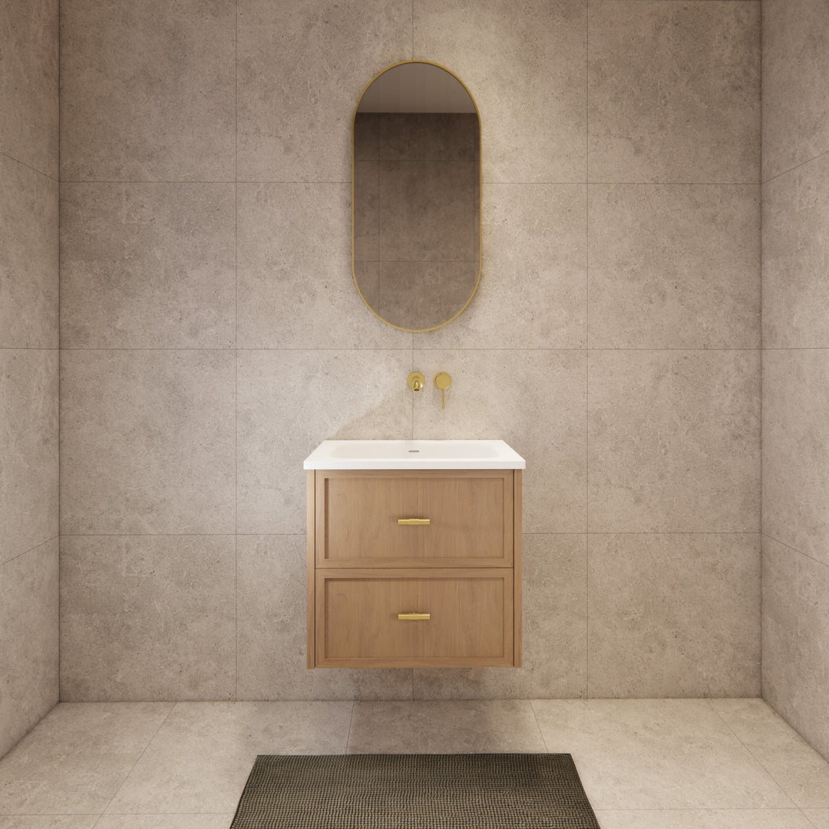 ABS 600mm Banff Coastal Oak Shaker All-Drawer Wall Hung Vanity