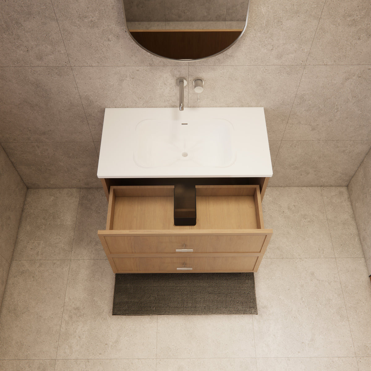 ABS 900mm Banff Coastal Oak Shaker All-Drawer Wall Hung Vanity