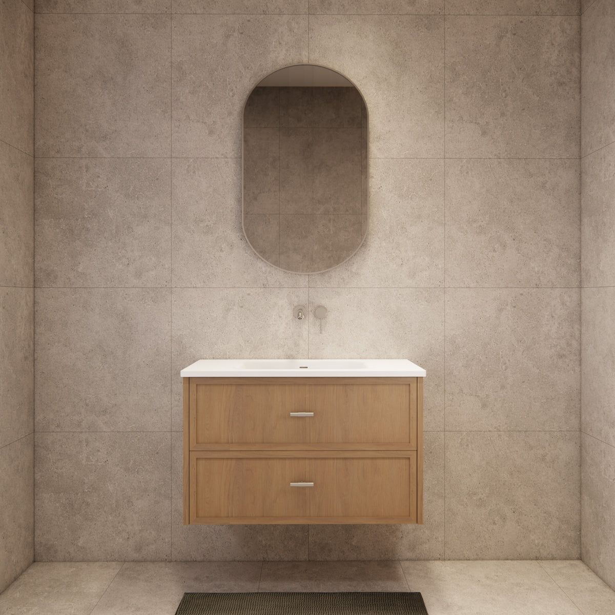 ABS 900mm Banff Coastal Oak Shaker All-Drawer Wall Hung Vanity