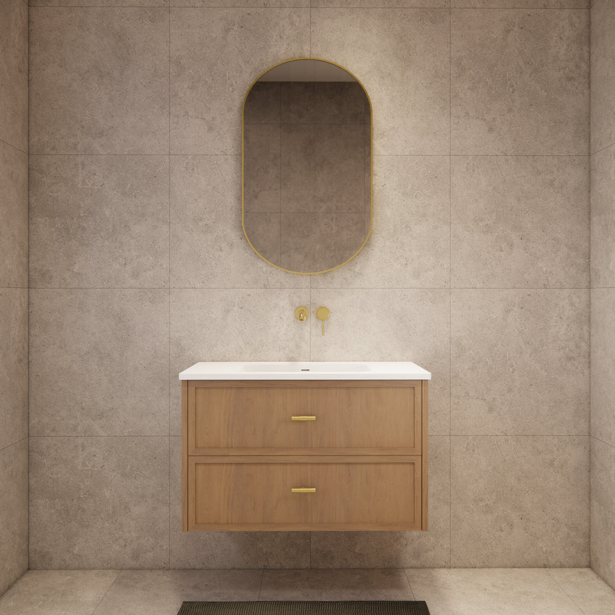 ABS 900mm Banff Coastal Oak Shaker All-Drawer Wall Hung Vanity