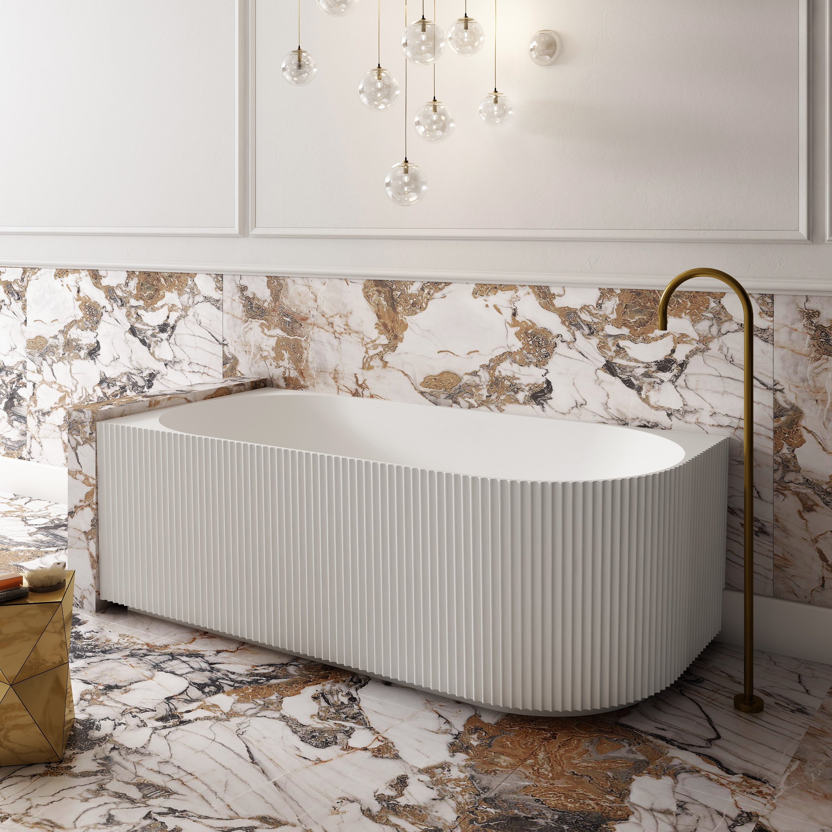 Cassa Design V-Groove 1700mm Left Hand Corner Bath Matte White BT-VG1700L