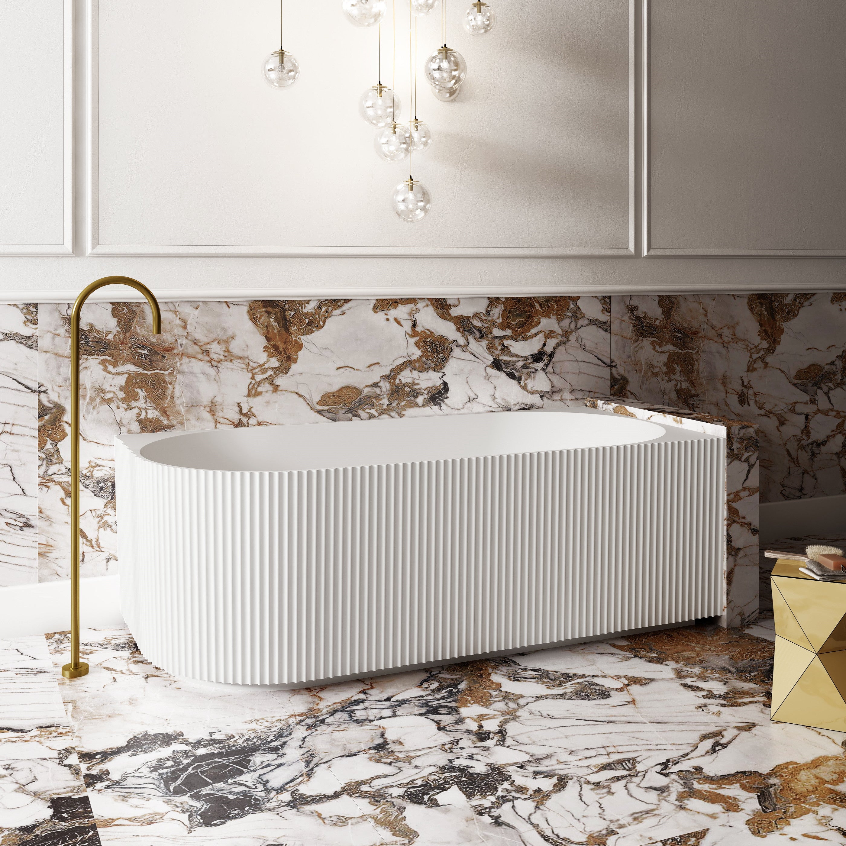 Cassa Design V-Groove 1700mm Right Hand Corner Bath Matte White BT-VG1700R