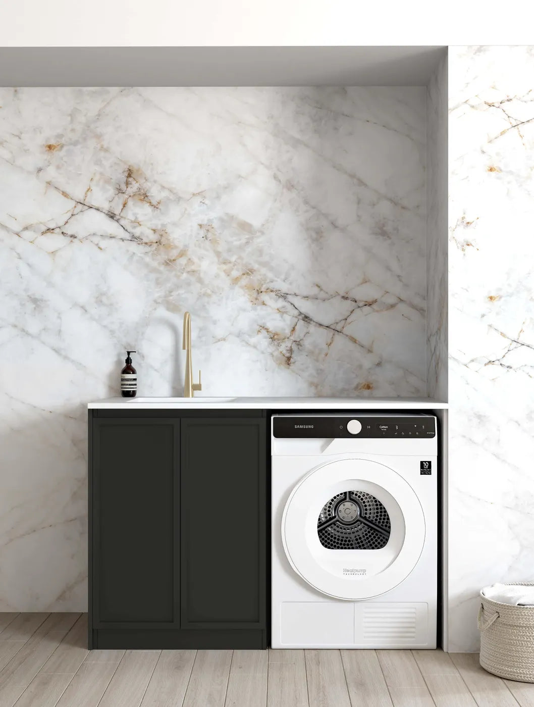 Otti Hampshire Black Base Laundry Cabinet with Stone Top & Sink 1300 x 600 x 900