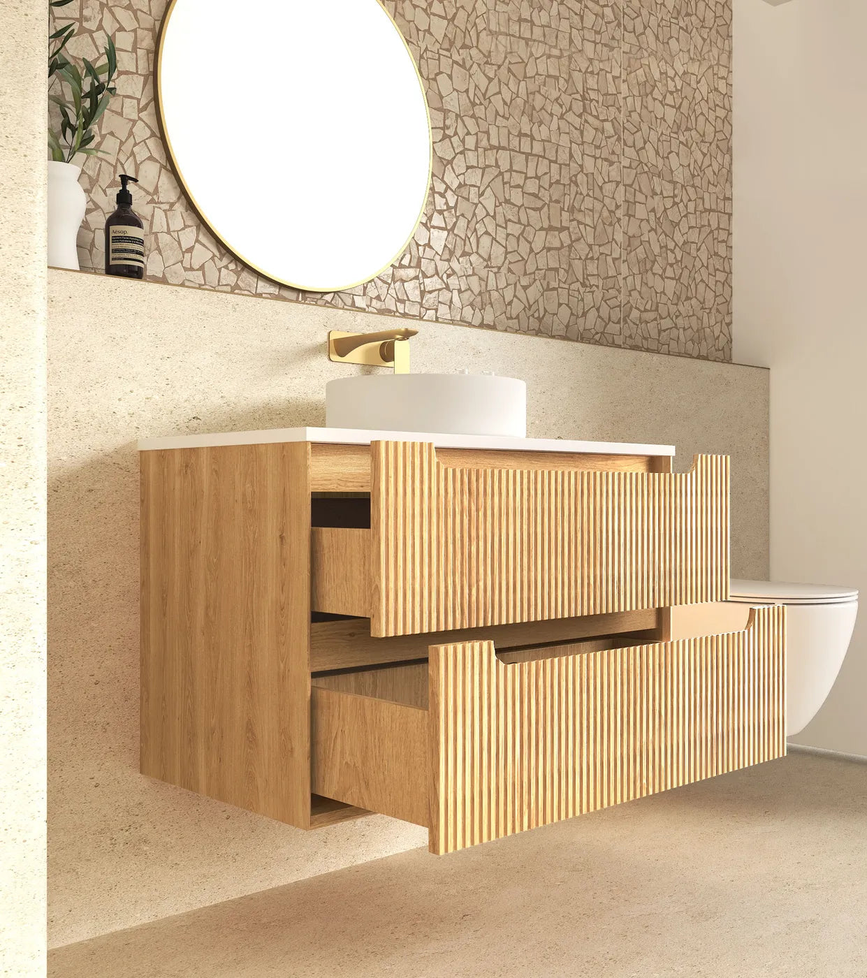 Otti Byron Fluted 900mm Woodland Oak Vanity