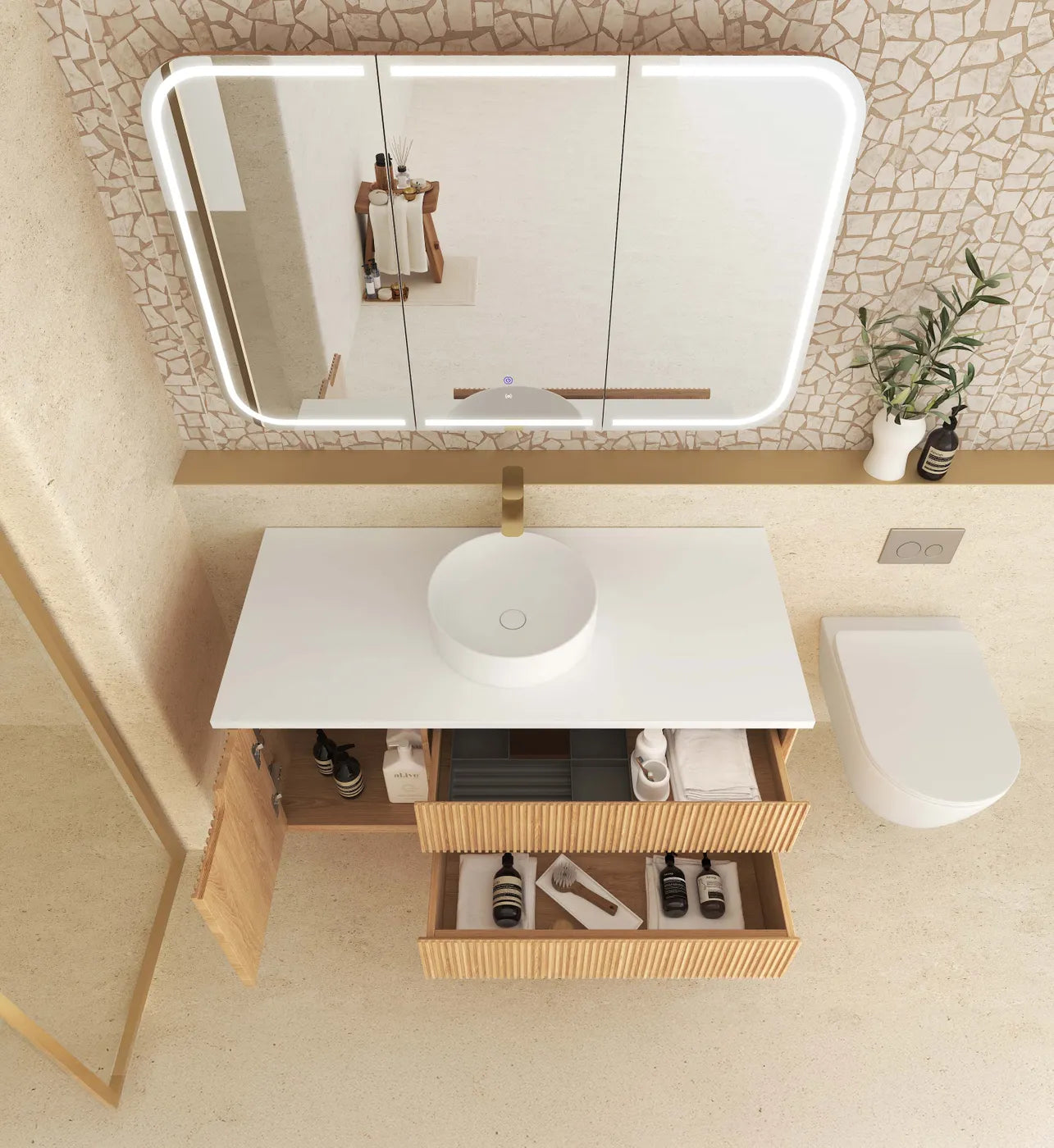 Otti Byron Fluted 1200mm Woodland Oak Right Hand Drawer Vanity