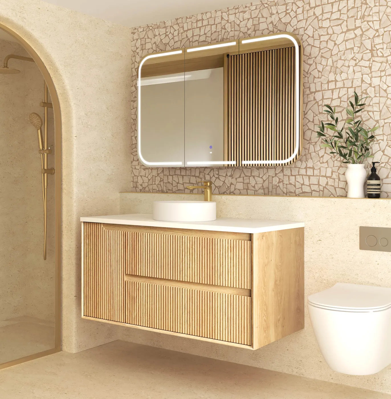 Otti Byron Fluted 1200mm Woodland Oak Right Hand Drawer Vanity