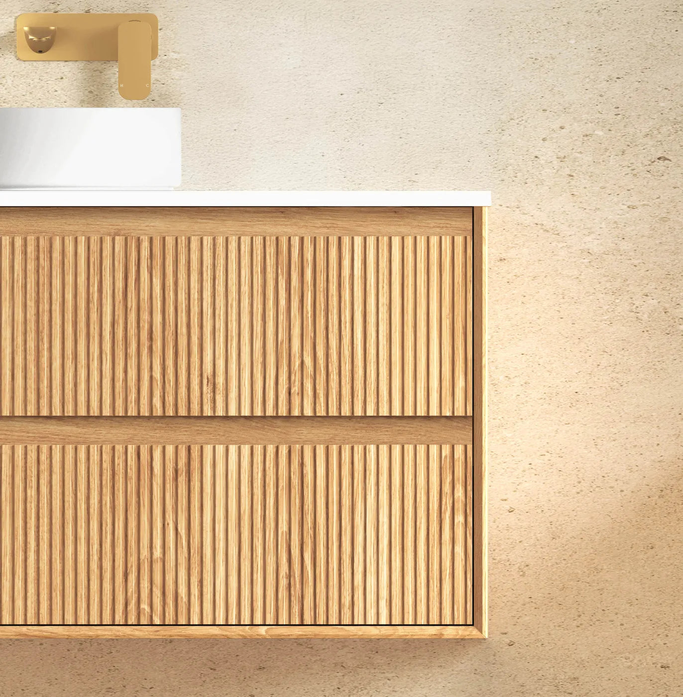 Otti Byron Fluted 1200mm Woodland Oak Right Hand Drawer Vanity