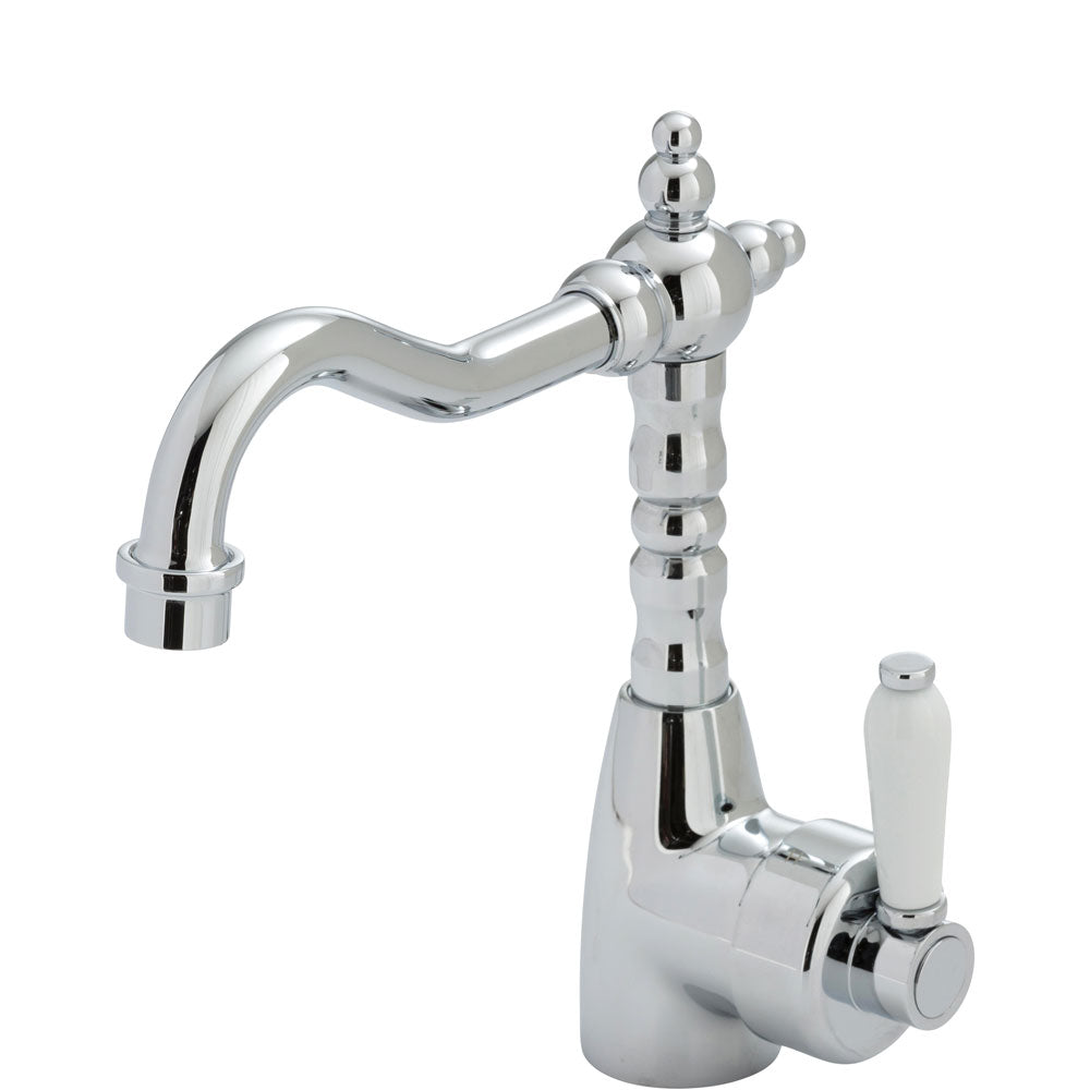 Fienza Eleanor Shepherds Crook Basin Mixer Chrome/Ceramic Handle 202103