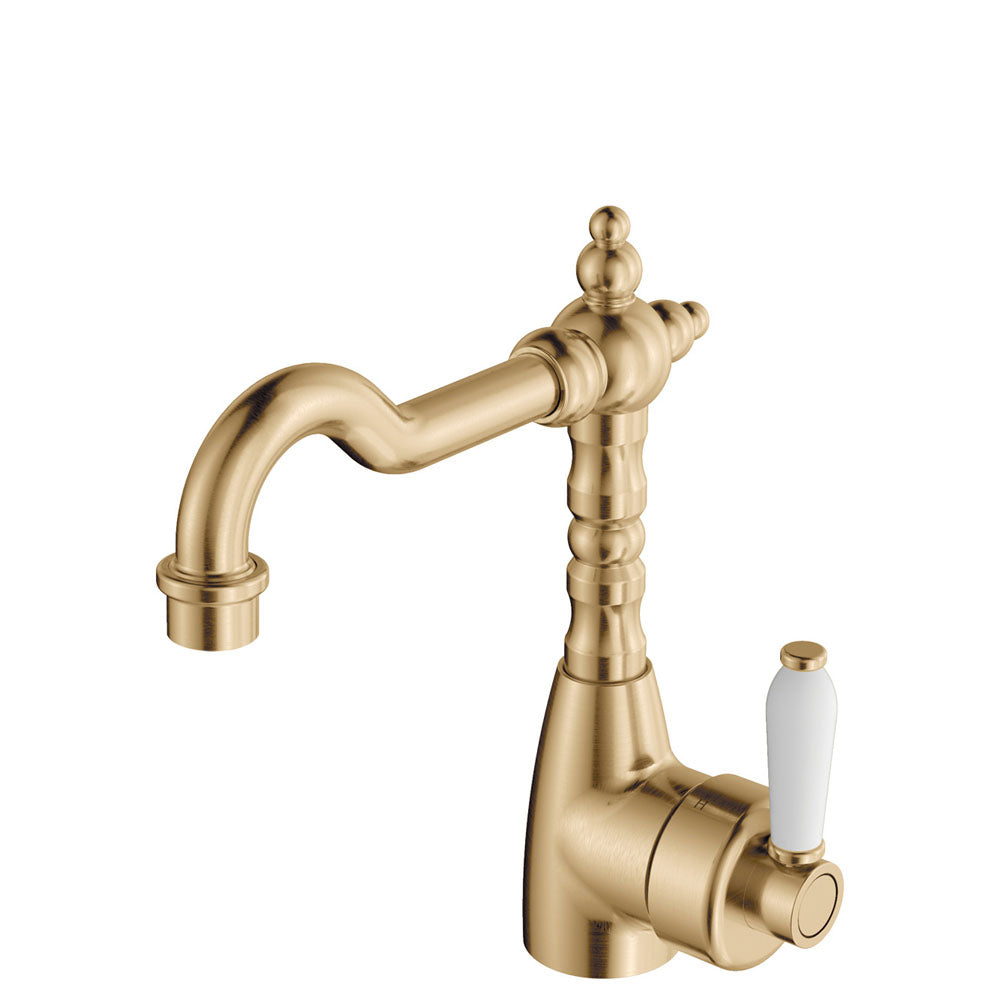 Fienza Eleanor Shepherds Crook Basin Mixer Urban Brass & Ceramic 202103UB