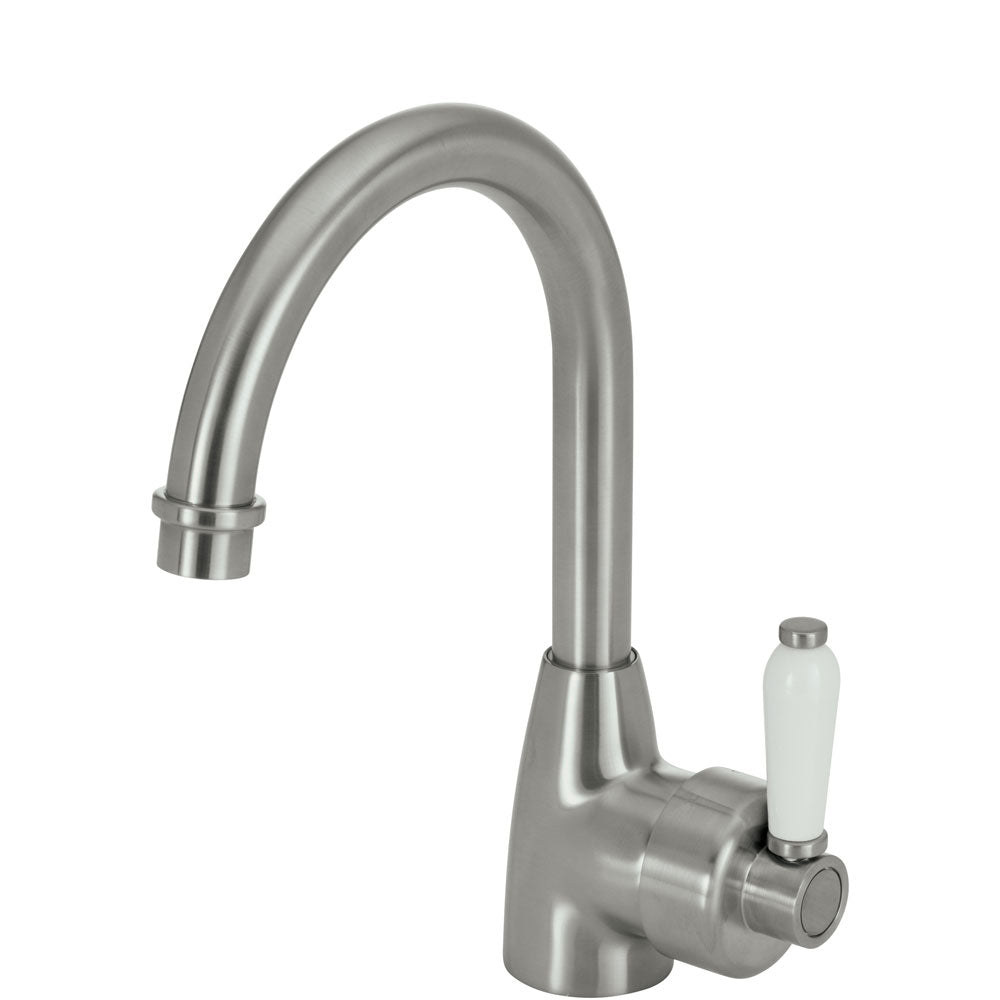 Fienza Eleanor Gooseneck Basin Mixer Brushed Nickel/Ceramic Handle 202104BN