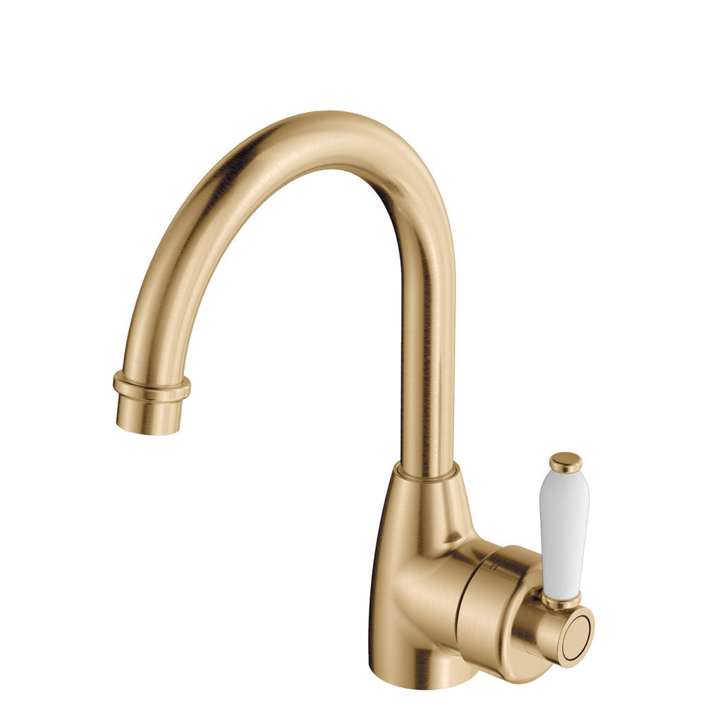 Fienza Eleanor Gooseneck Basin Mixer Urban Brass & Ceramic 202104UB