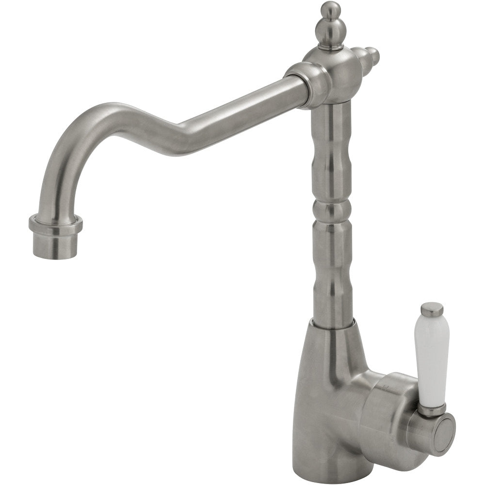 Fienza Eleanor Shepherds Crook Sink Mixer Brushed Nickel/Ceramic Handle 202105BN