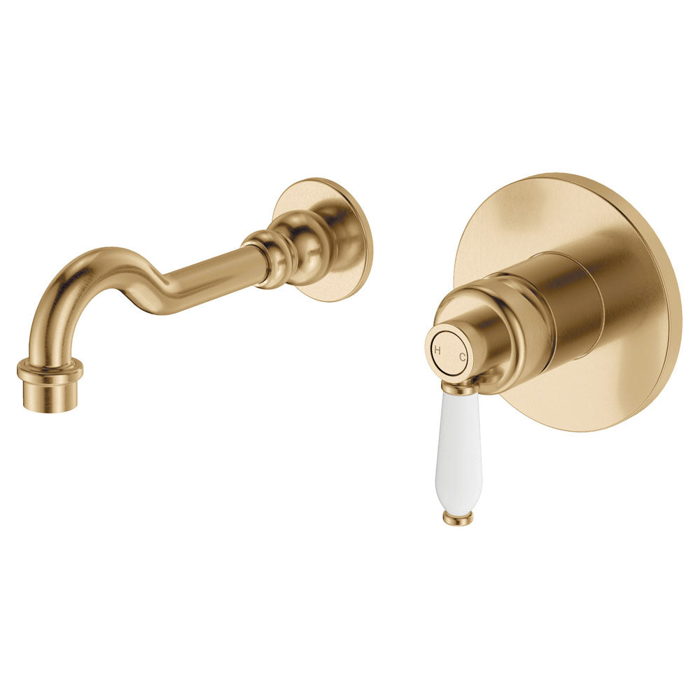 Fienza Eleanor Wall Basin/Bath Mixer Urban Brass & Ceramic 202106UB