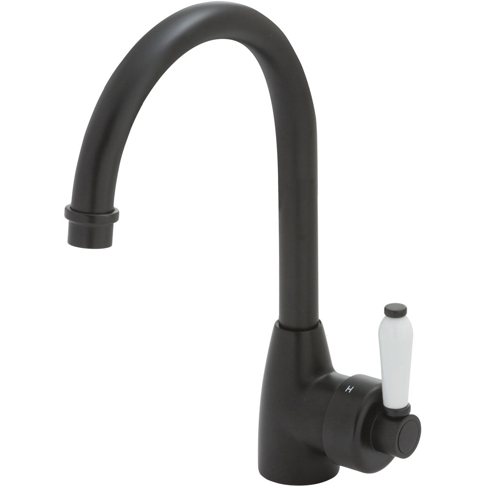 Fienza Eleanor Gooseneck Sink Mixer Matte Black/Ceramic Handle 202109BK