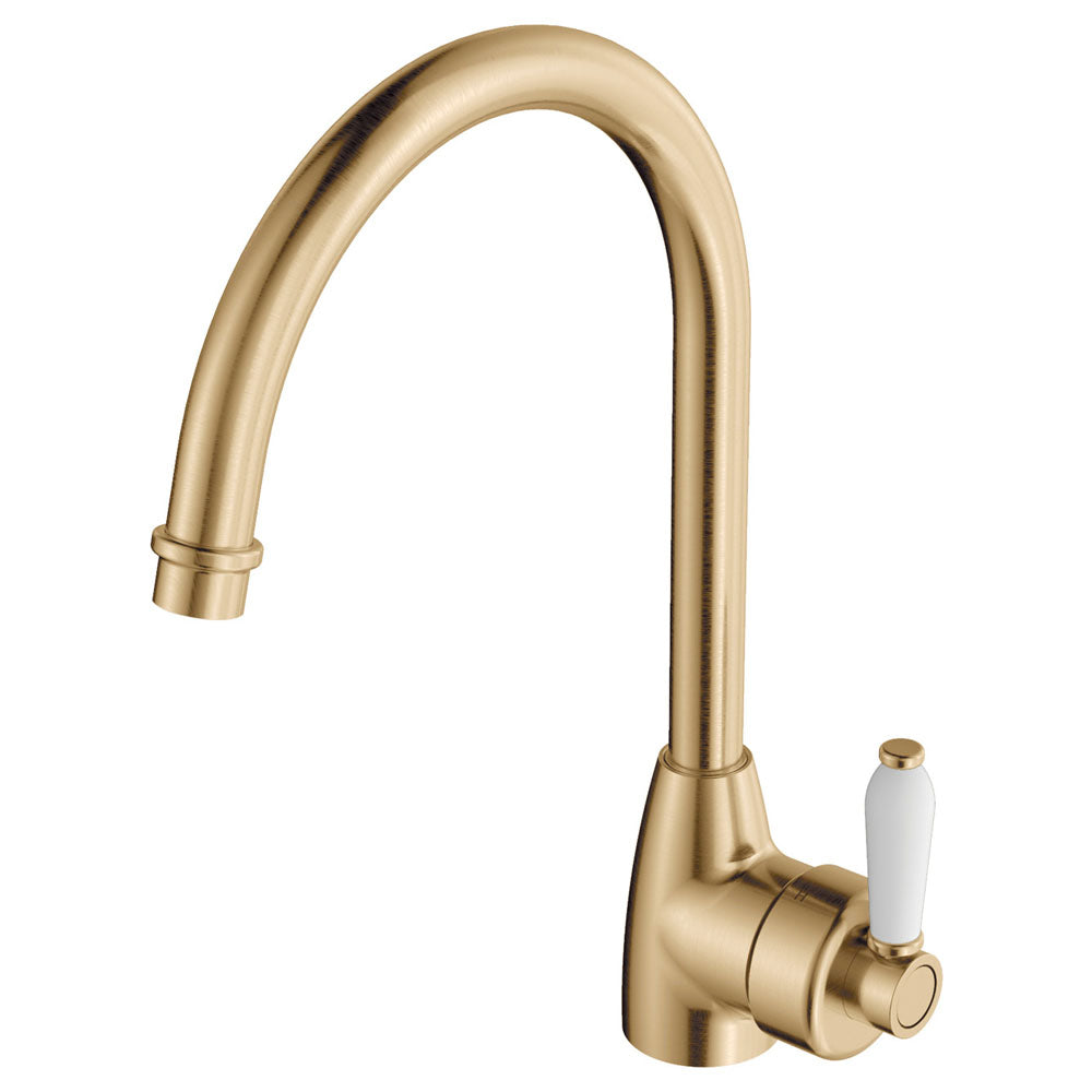 Fienza Eleanor Gooseneck Sink Mixer Urban Brass & Ceramic 202109UB