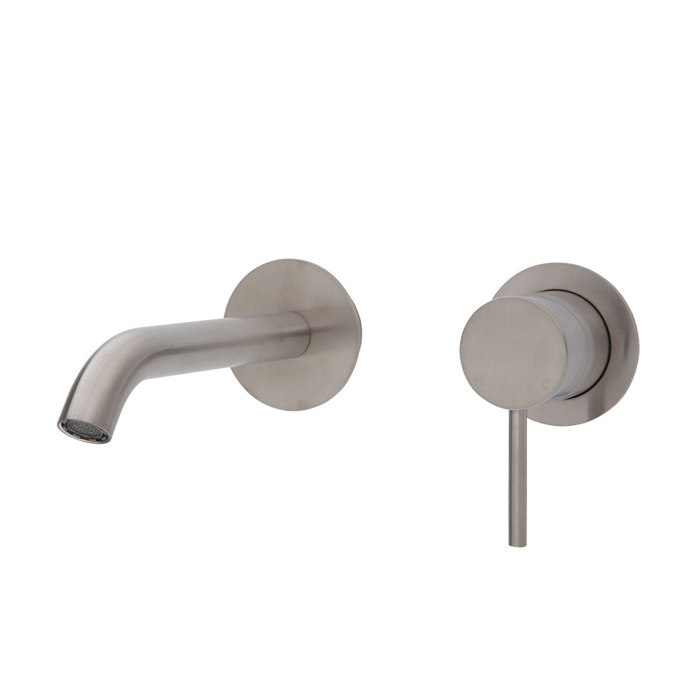 Fienza Kaya Wall Basin/Bath Mixer Brushed Nickel, 160mm Outlet (Separate Plates) 228104BN