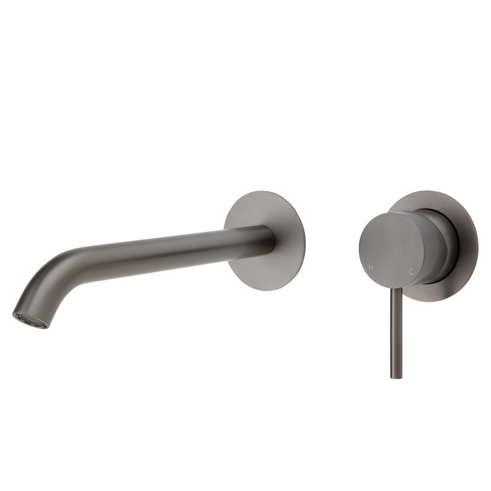 Fienza Kaya Wall Basin/Bath Mixer Gun Metal, 200mm Outlet (Separate Plates) 228104GM-200