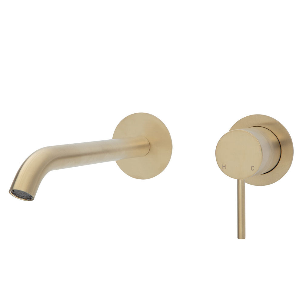 Fienza Kaya Wall Basin/Bath Mixer Urban Brass, 200mm Outlet (Separate Plates) 228104UB-200