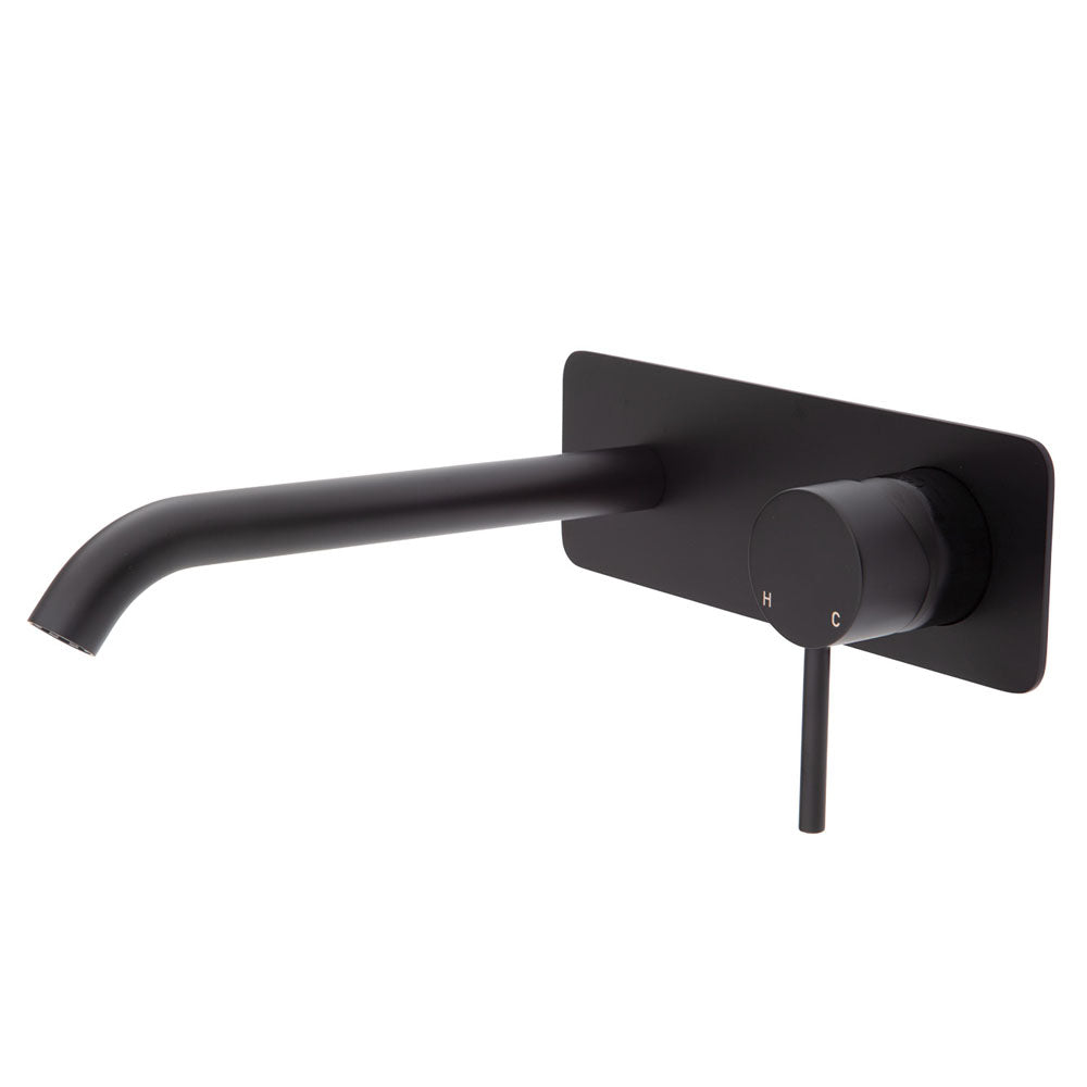 Fienza Kaya Wall Basin/Bath Mixer Matte Black, 200mm Outlet 228106B-200