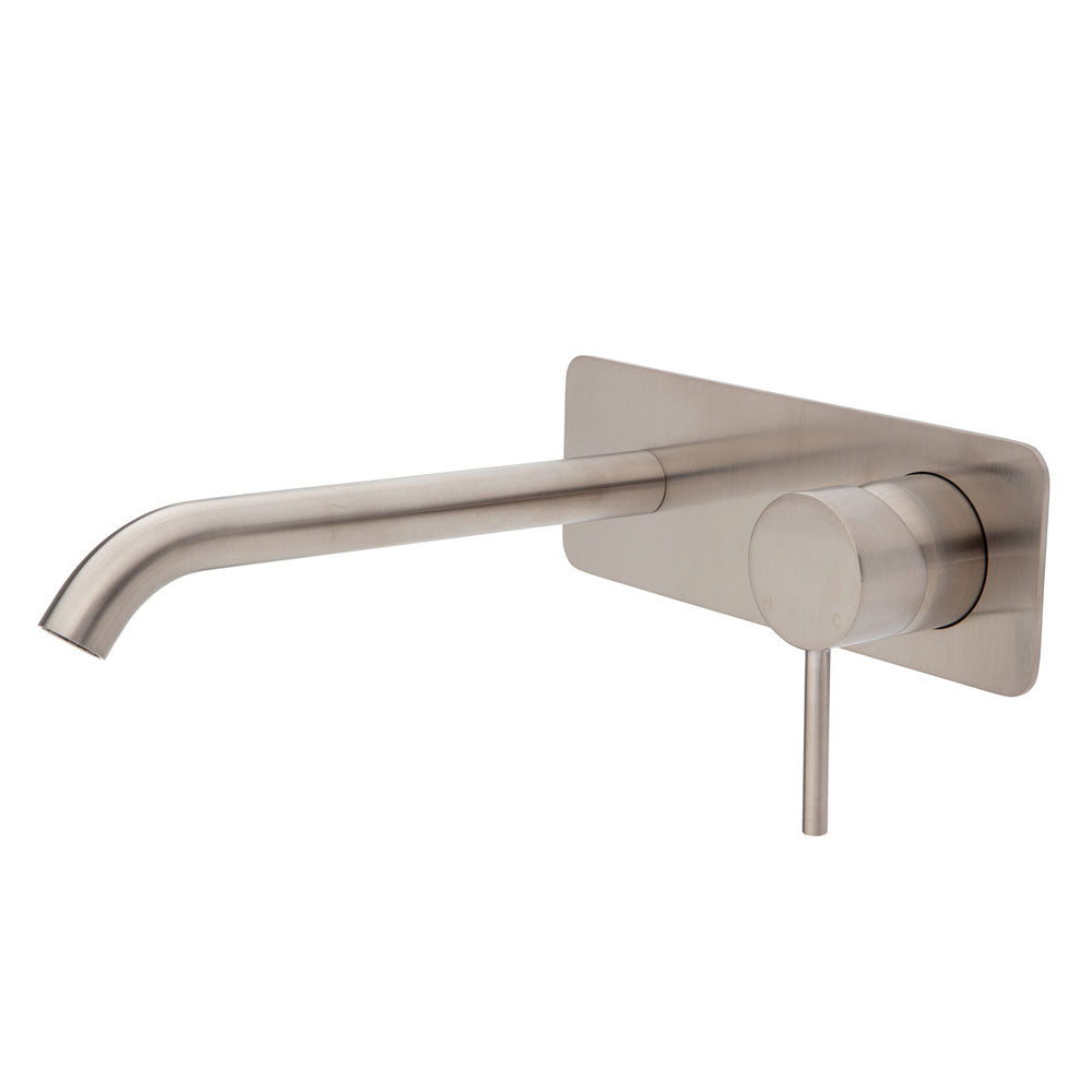 Fienza Kaya Wall Basin/Bath Mixer Brushed Nickel, 200mm Outlet 228106BN-200