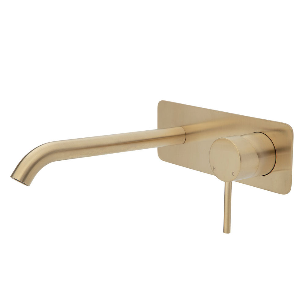 Fienza Kaya Wall Basin/Bath Mixer Urban Brass, 200mm Outlet 228106UB-200