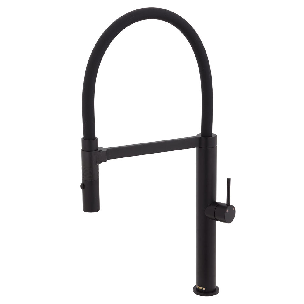 Fienza Kaya Gooseneck Pull Down Sink Mixer Matte Black 228109B
